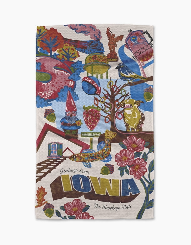 Geometry Kitchen Tea Towel: Greetings from Iowa