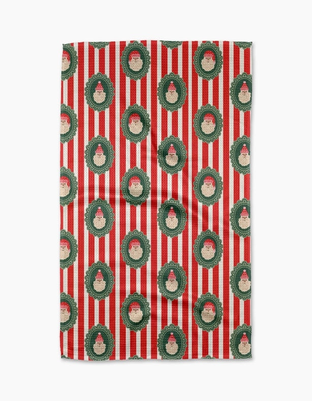 Geometry Kitchen Tea Towel: Striped Santa