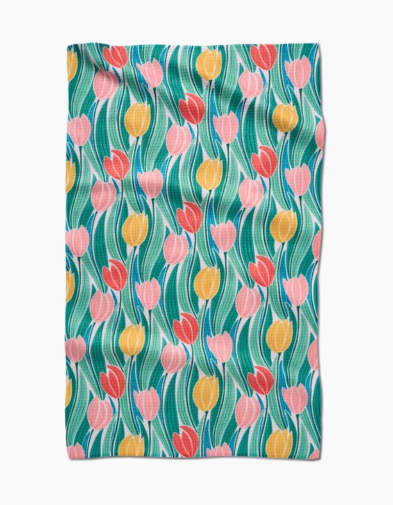 Geometry Kitchen Tea Towel: Tranquil Tulips